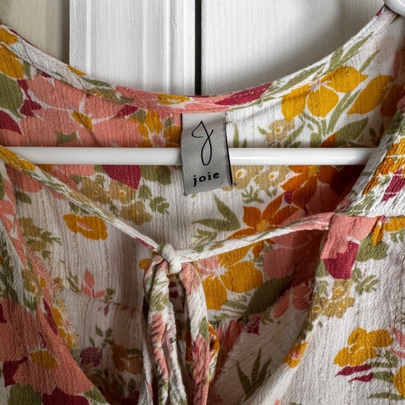 Joie Floral Metallic Peasant Top EUC XL Womens Relaxed Fit Cropped Blouse - Picture 2 of 13